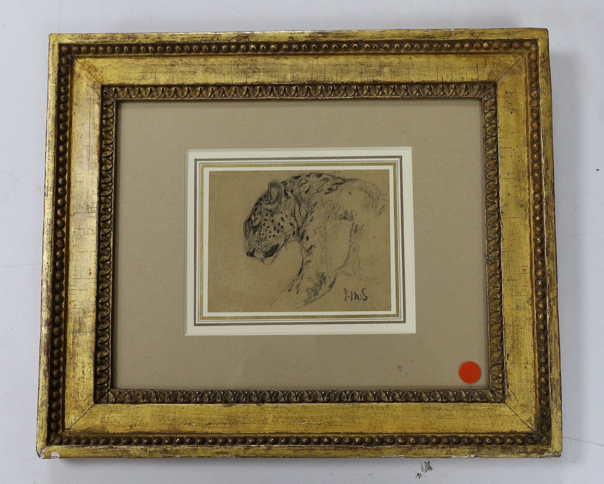 John Macallan Swan (1847-1910), black chalk, Leopard's head, initialled, 9 x 11.5cm